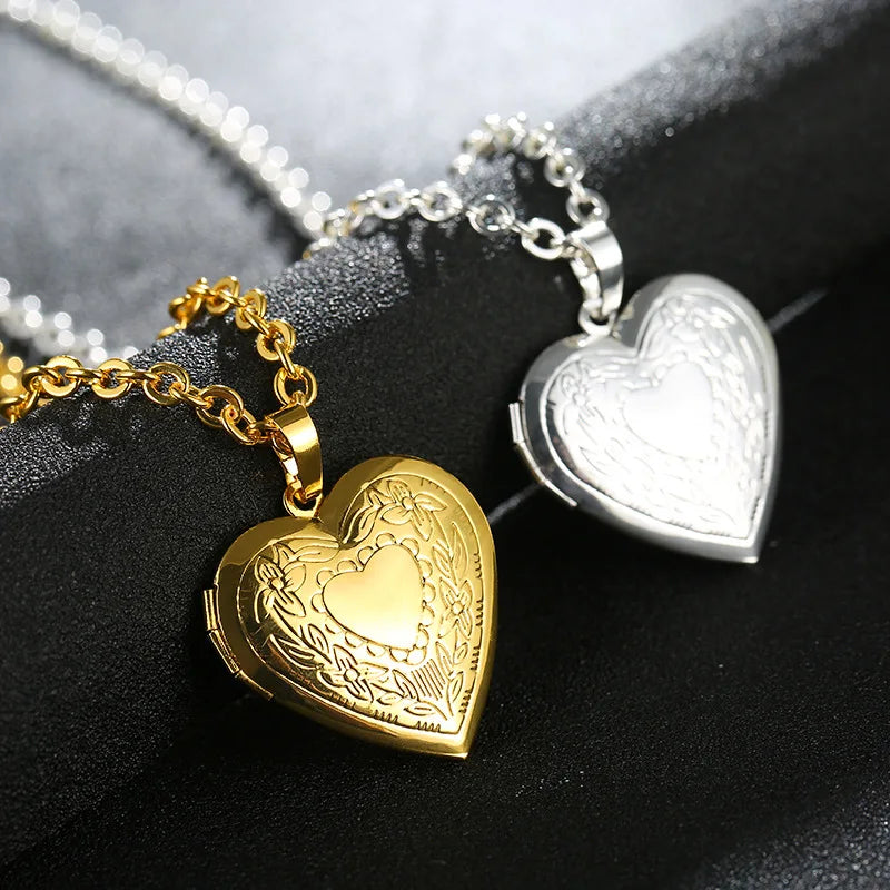 Trendy Brass Copper Gold Silver Link Chain DIY Heart Floating Locket Pendant Necklace for Women Men