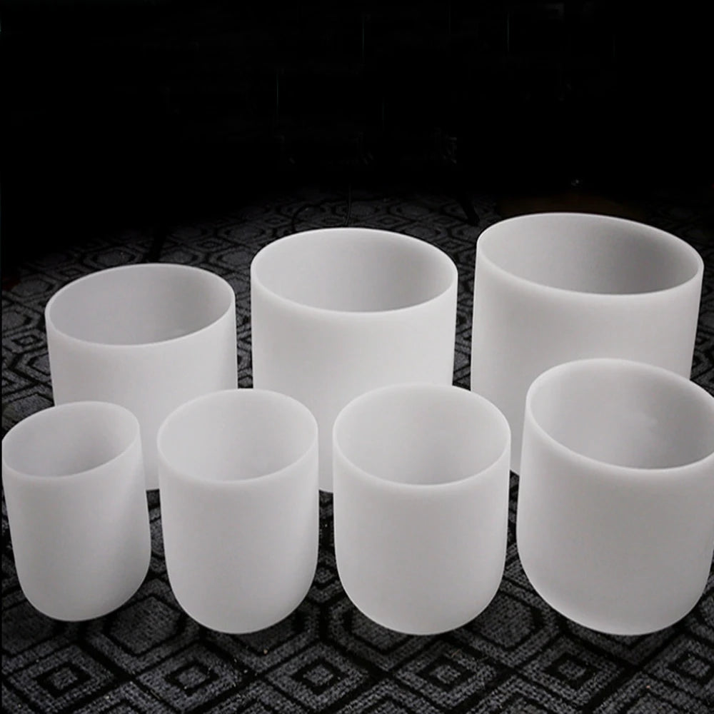 6-12 Inches 7pcs Pack Fashion Natural Crystal Frosted clear Singing Bowl Crown Crafts Set Sound Healing Quartz Instruments