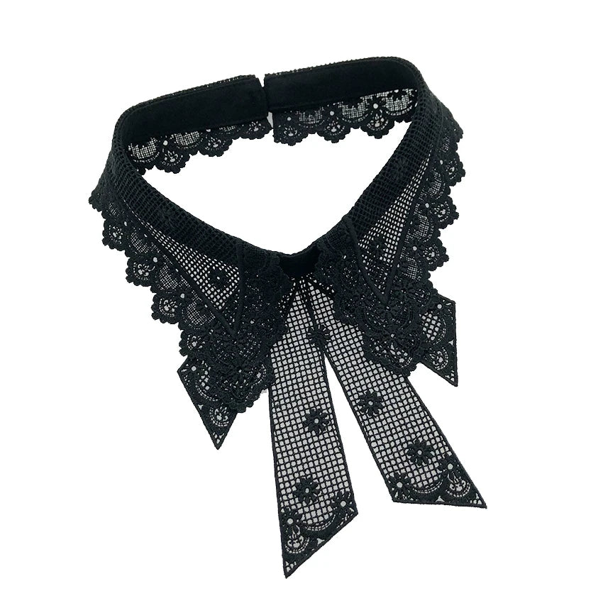 LHY Handmade Women's Sweater Dress Shirt Accessories Detachable Embroidery Lace Bowknot Design with Fake Collar
