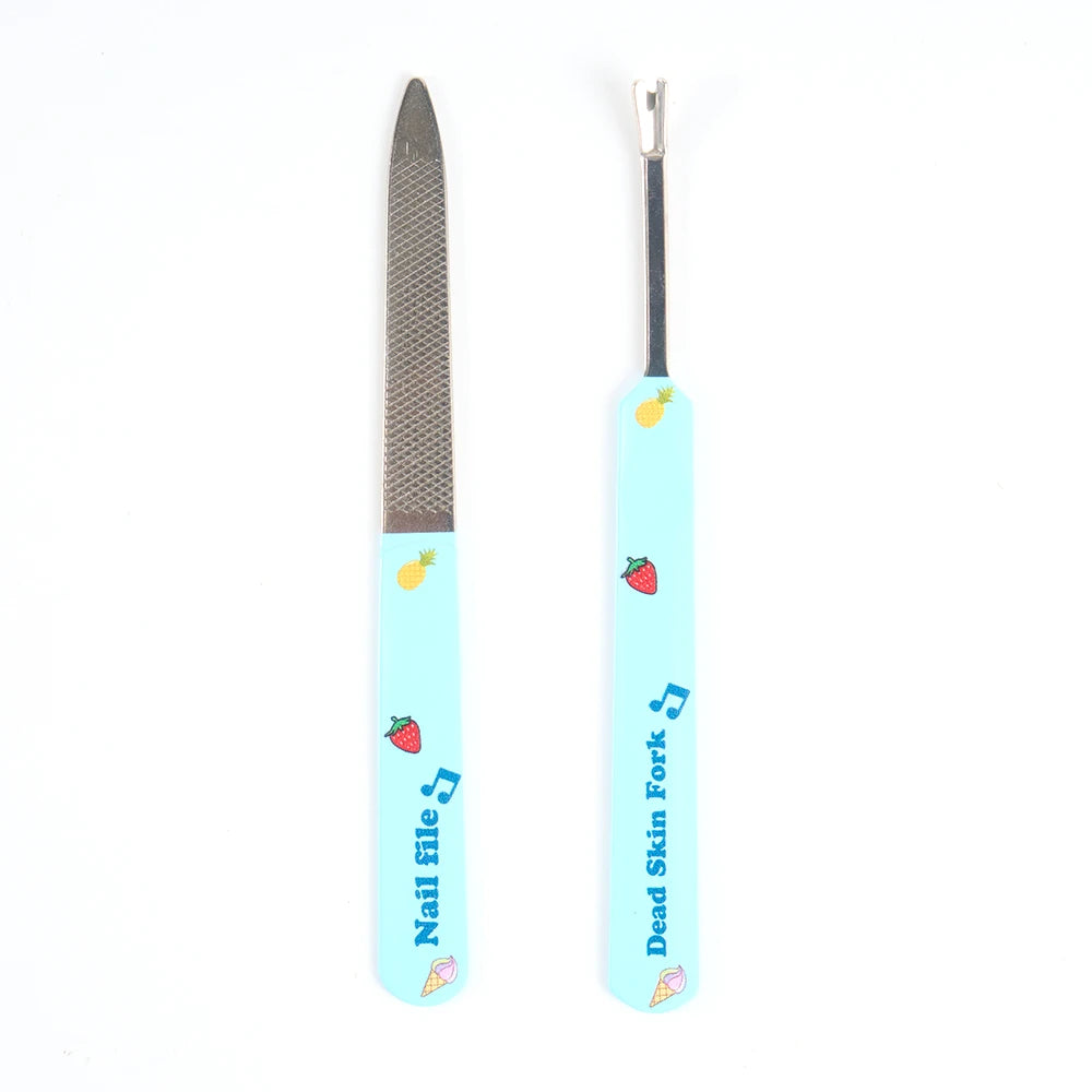 Nail File Stainless Steel Metal Nail File with Plastic Handle Cuticle Remover Kit Dead Skin Fork