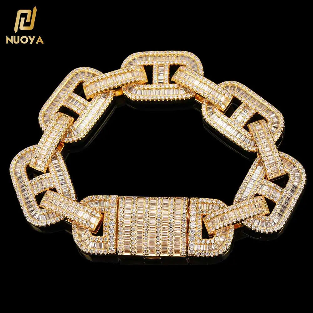 Hip Hop Jewelry Iced Out Pig Nose Chain Bling Baguette Coffee Bean Chain Bracelets for Women