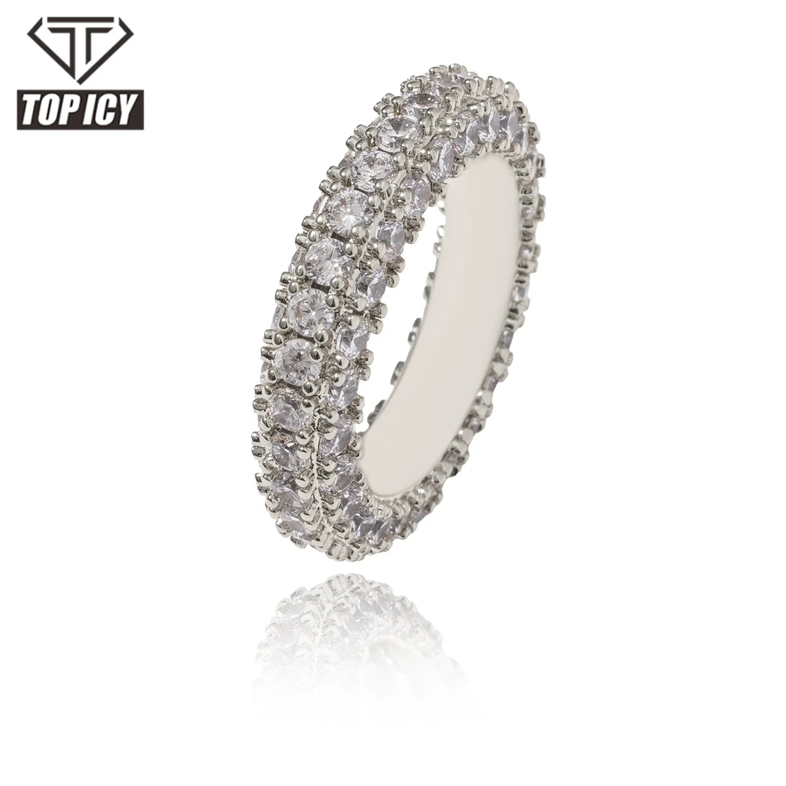 Top Icy 3 Sides Diamond Rings Jewelry  Women Iced Out Diamond Ring Hip Hop Brass 18K Gold Plated + AAA CZ