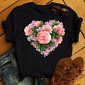 Women Graphic Flower Floral Printed T-shirts Cute Style Vintage Print Tops Lady Tees Clothing Female T Shirt Womens T-Shirts