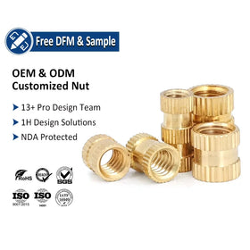 M2 M2.5 M3 Injection Molded Female Brass Knurled Insert Metal Threaded Brass Inserts Nuts for Plastic