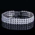 Glittering Tri Row Round 5A Cubic Zirconia Wide Band Bracelets for Women Big Wedding Tennis Bracelet Brass Bangle Party Jewelry