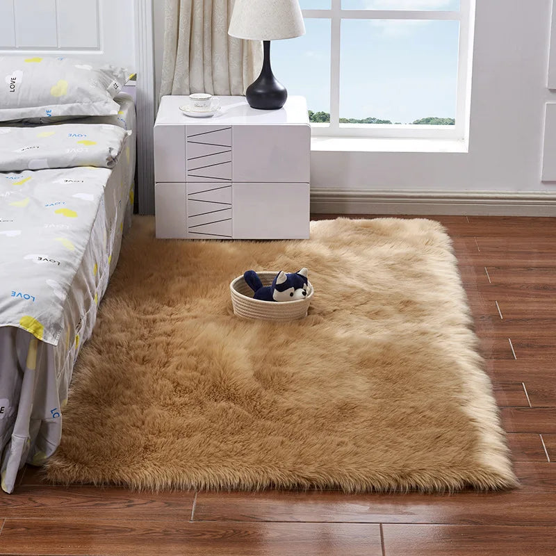 Soft White Faux Sheepskin Fur Rug Machine Made Fluffy Plush Pile PET Friendly 1 Piece Bedroom Sofa Living Room Christmas