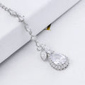 Weiman Rhodium Silver Plated Classic Style Halo Pear Cut Cubic Zirconia Pendant Brass Back Drop for Bridal Wedding Necklace