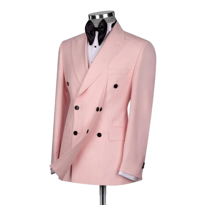 Pink Stylish Men Business Suits Casual Wedding Party 2 Pieces Jacket Trousers Set Male Blazer Coat Pants Fashion Slim Fit Suits