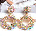 Dainty Minimalist Colorful Big Round Drop Dangle Earrings Fashion Statement Rhinestone Crystal Beaded Hoop Earrings for Women