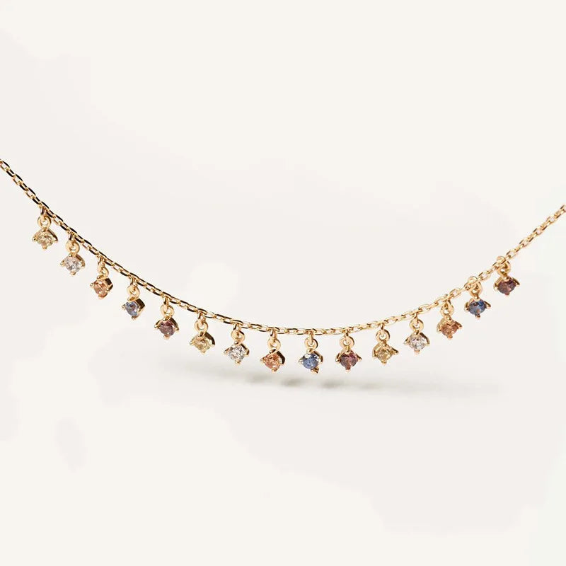 Birthstone Zircon & Gems Stone 925 Sterling Silver Charm Necklace