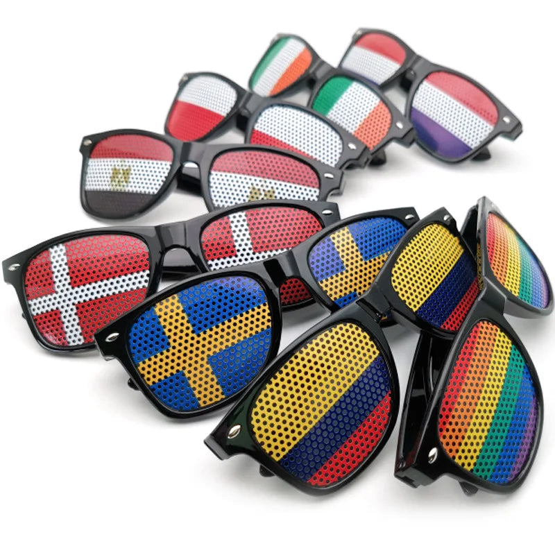 Ready CROESUS Model 1030 Square PC Frame Pinhole Sticker Country Flag Printing UV400 Protection Unisex Sunglasses