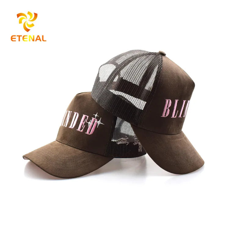 New Fashion Breathable Unisex Canvas Mesh Trucker Cap Adjustable Comfortable Suede Heat Transfer Printed Logo Beach Casual