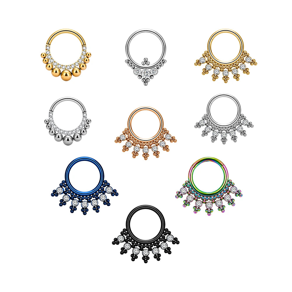 Wholesale ASTM F136 G23 Titanium Circle Shape CZ Inlay Labret Nose Nostril Hoop Earlobe Tragus Cartilage Women Piercing Jewelry