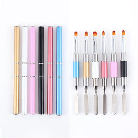 Double-Headed Nail Art Brush Acrylic Handle One End Stainless Steel Spatula Nylon Bristle Glue Applicator Nails