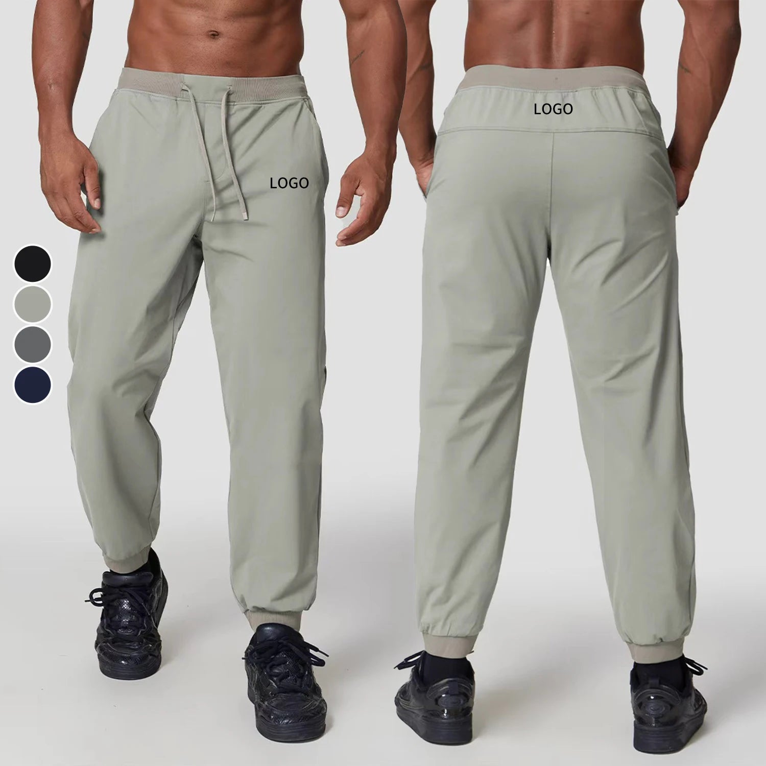 Custom Logo Men's Drawstring Sports Pants Outdoor Golf Hiking Running Quick Drying Breathable Joggers Pants with Pockets