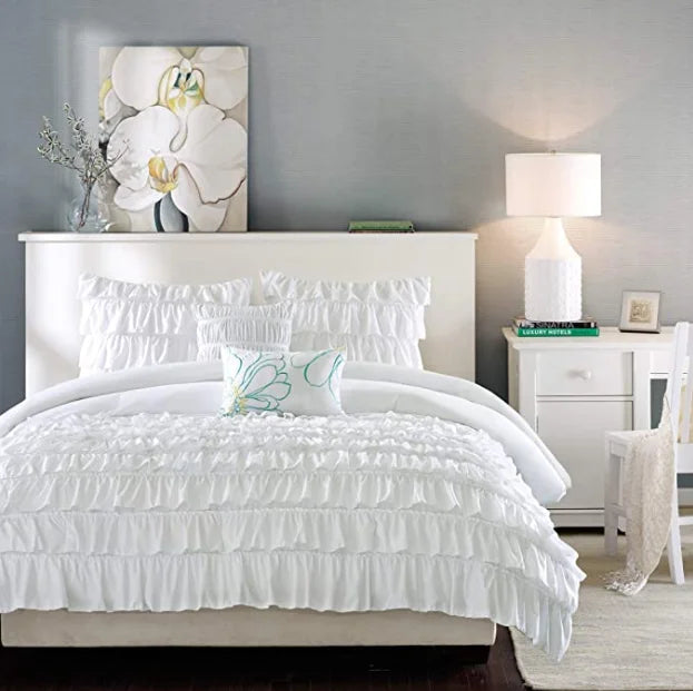 Soild Lush Ruffled Stripe Kids Comforter Bedding Set