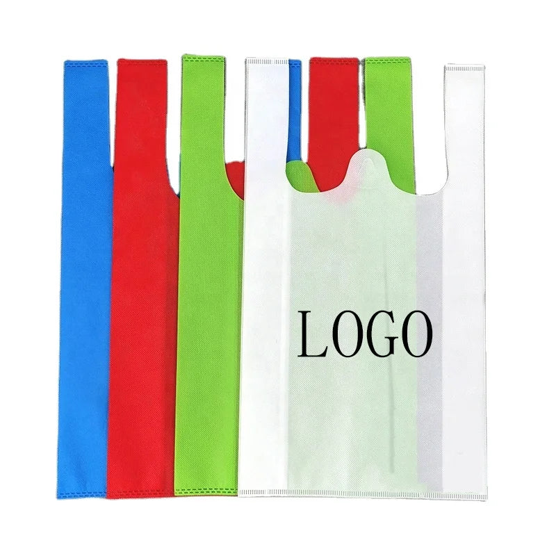 Wholesale Eco Friendly Supermarket Tshirt Non-woven Vest Bag W U Cut Bag Custom Logo Packaging Bag