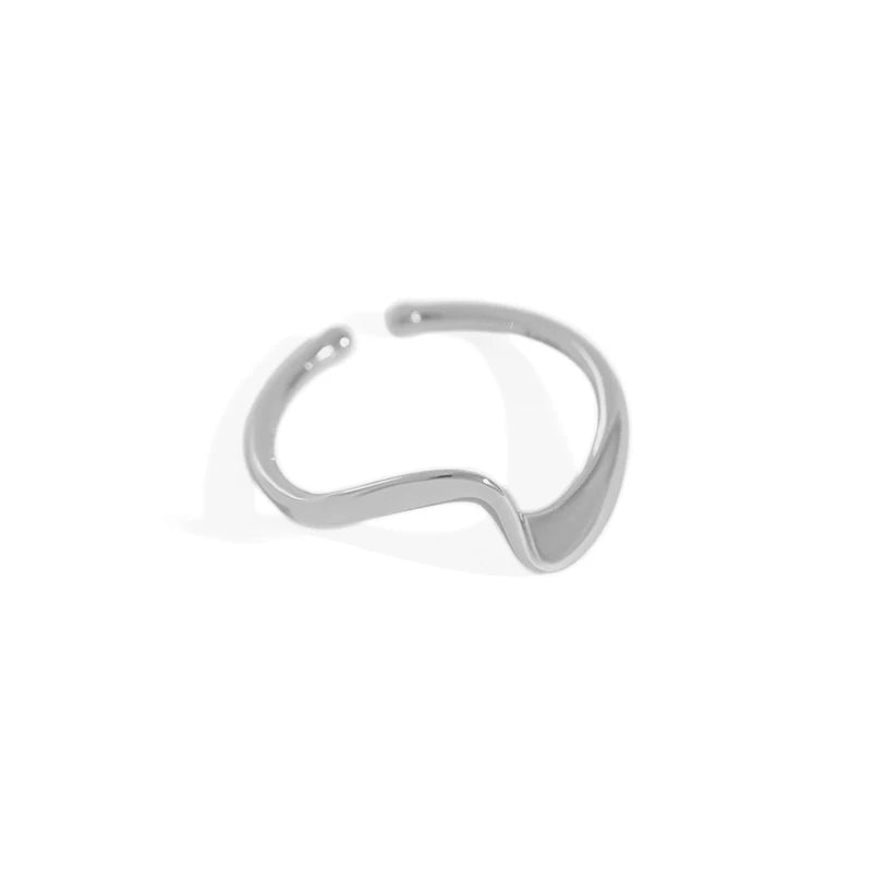 925 Sterling Silver Plated Gold Simple Temperament Geometric Wave Adjustable Opening Ring