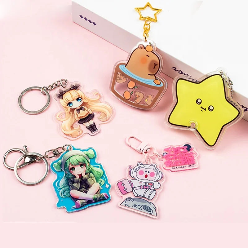 New Fashion Custom Anime Cartoon Design Hologram Keyrings Holographic Key Chain Charm Acrylic SSublimation Keychain Blanks