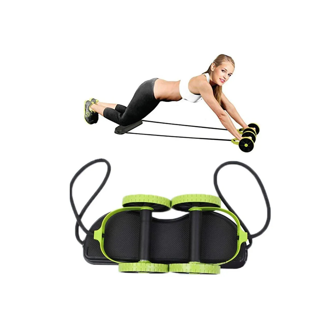 Double Ab Wheel & Resistance Band Core Exerciser ABS Material Indoor Fitness Waist Slimming Abdominal Exercise Roller