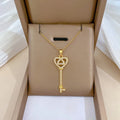 Fashion Gold Plating Stainless Steel Crystal Diamond Double Love Heart Key Pendant Necklace for Women Girls Wedding Jewelry