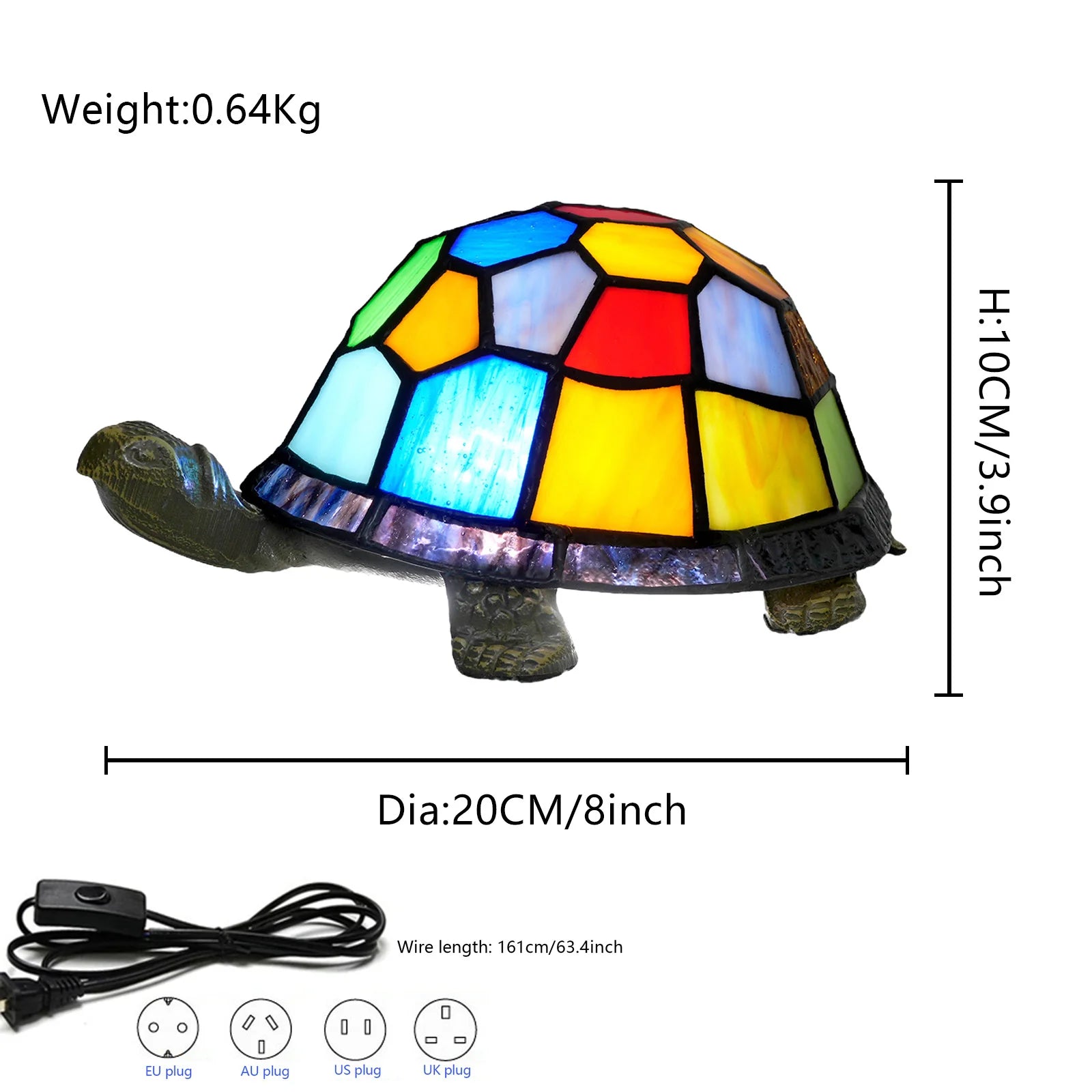 Handmade Turtle Accent Table Lamp Tiffany Style Stained Glass Night Light for Bedroom Livingroom Home Decoration Customizable
