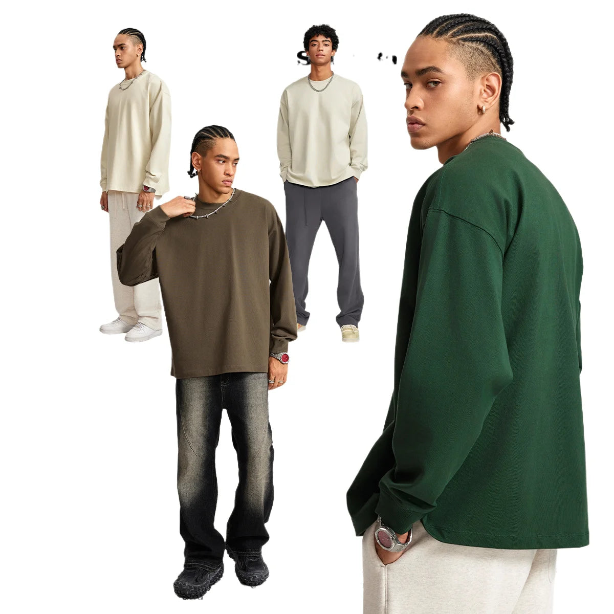 420GSM Women Men Pullover Sweater Double Sided Cotton Eco-friendly Healthy Fabric Custom Crewneck Oversized Sweatshirt