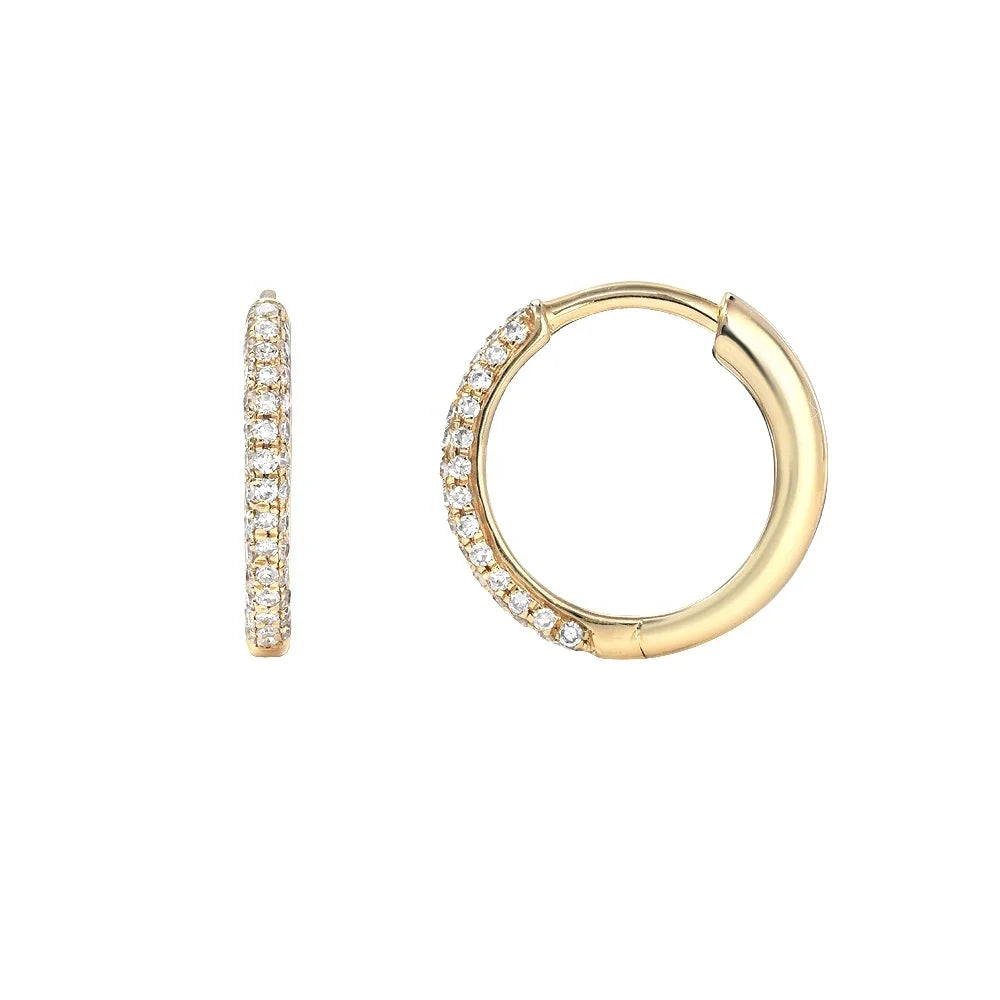 925 Sterling Silver Gold Jewelry Pave Cubic Zirconia Bling Huggie Hoop Earring