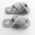 2023 Wholesale Fashion Quick-delivery Winter Cross Strap Indoor Faux Fur Fluffy Women Home Grey Slippers for Germany