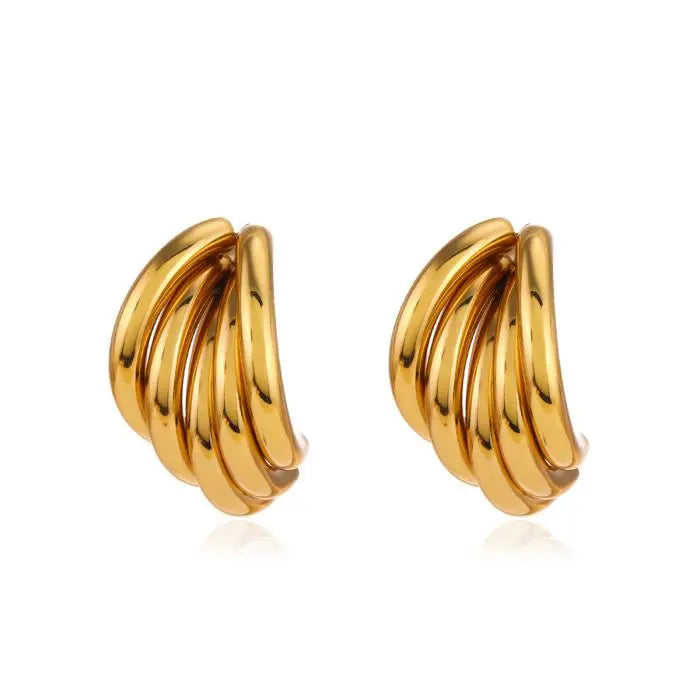 New Vintage Style 18K Gold Plated C-Shaped Stud Earrings Stainless Steel & Zinc Alloy for Party Statement Jewelry