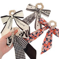 Women's Floral Streamer Stripe Printed Headband Refreshing Fabric with Black Bow Pearl Ribbon Letters Design Hair Band Accessory
