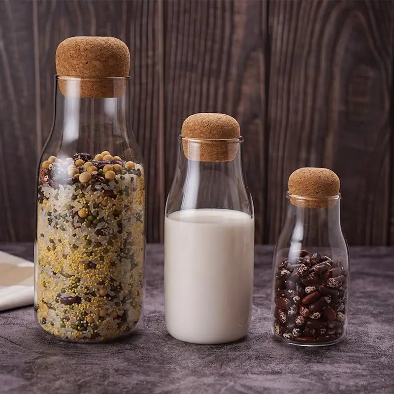 Glass BottlesFood Storage Containers with Airtight Cork LidGlass Sealed Jar Organizer Holder with Wooden Lid