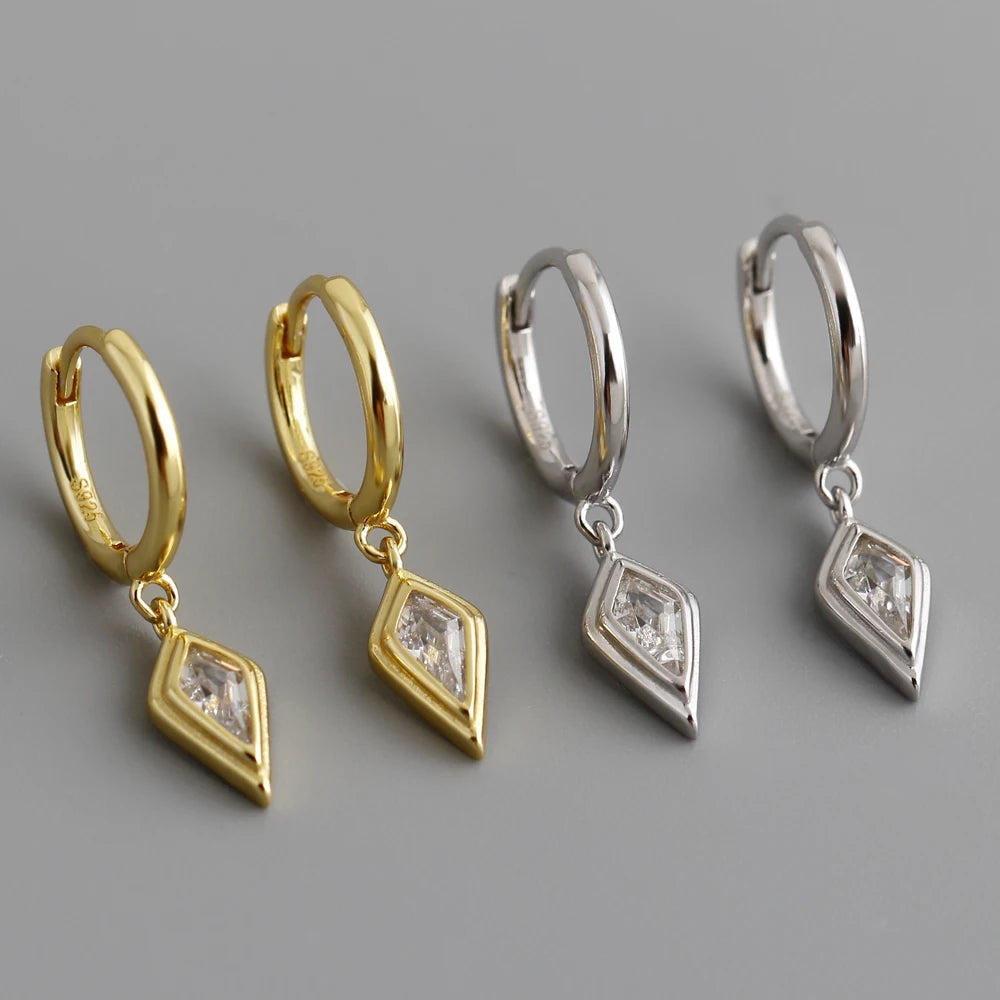 Wholesale High Quality Fashion Jewelry 925 Sterling Silver square Zircon Dangle Gold Plated Hoop Earring Jewelry for Women