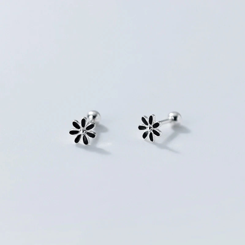 Real 925 Sterling Silver Fashion Sweet Glaze Flower Screw Stud Earrings for Women Wedding Party Fine Jewelry