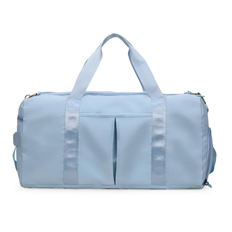 Custom Pink Polyester Gym Bags for Sports Waterproof Travel Duffel Bag with Shoe and Wet Clothes Compartments Tote Bag