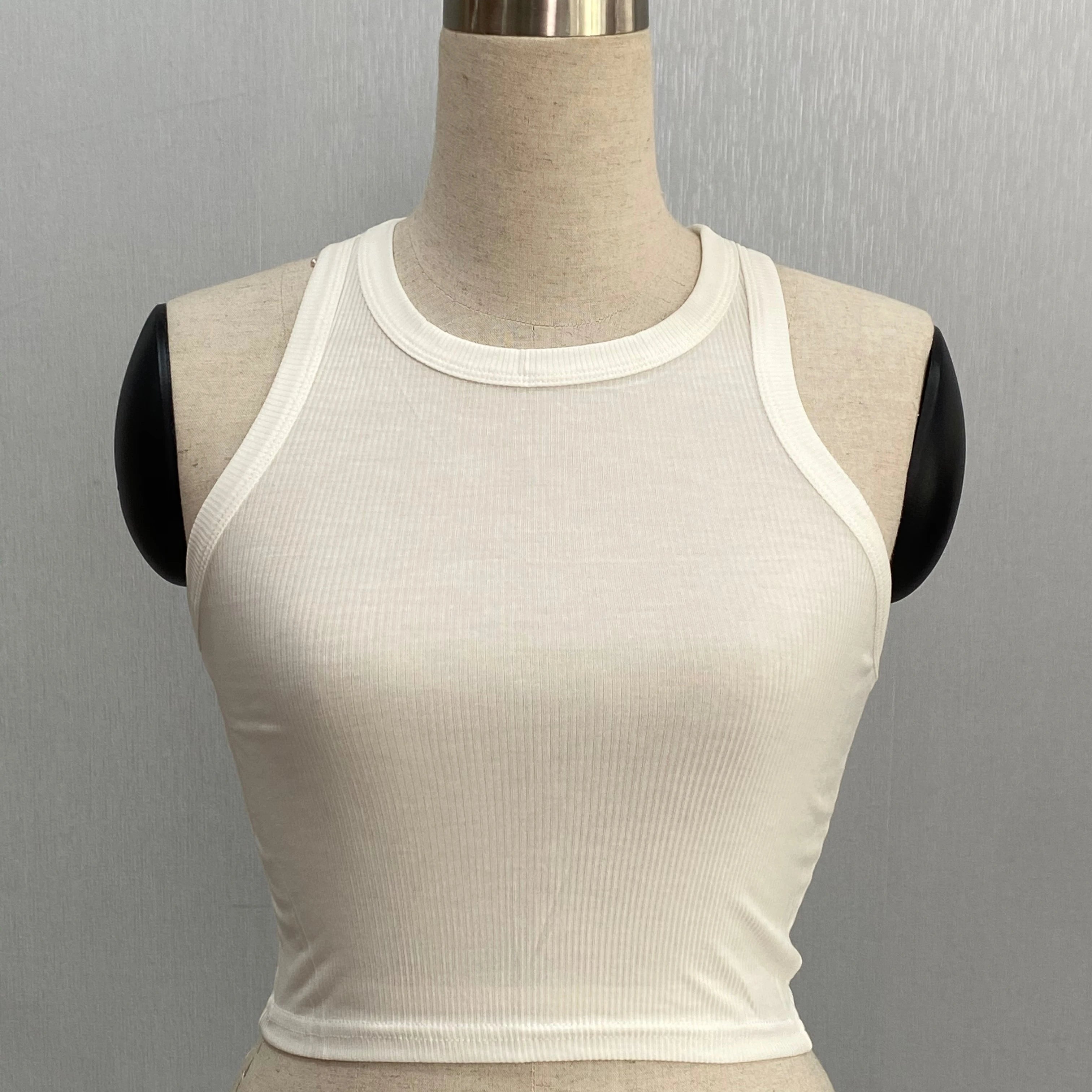 Hot Selling Basic Ladies Casual T-shirt Slim Sleeveless Solid Colors Cotton Vest Ribbed Crop Top for Women