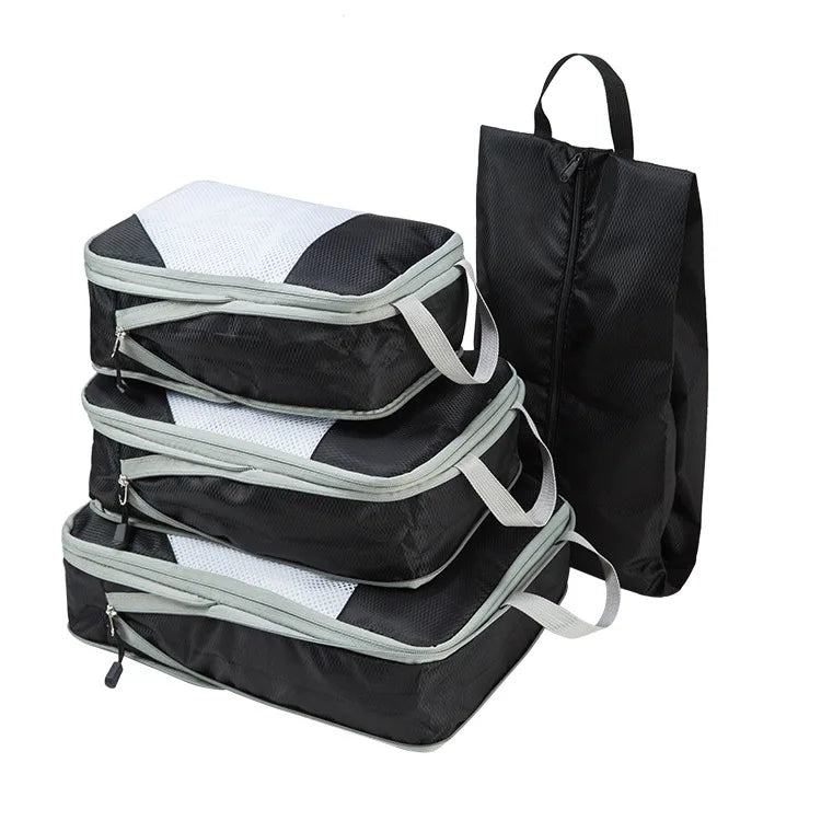 4 Pack Fashion Customized Printed Polyester Mesh Zipper Luggage Organizer Kits Compression Travel Packing Cubes Set Characters