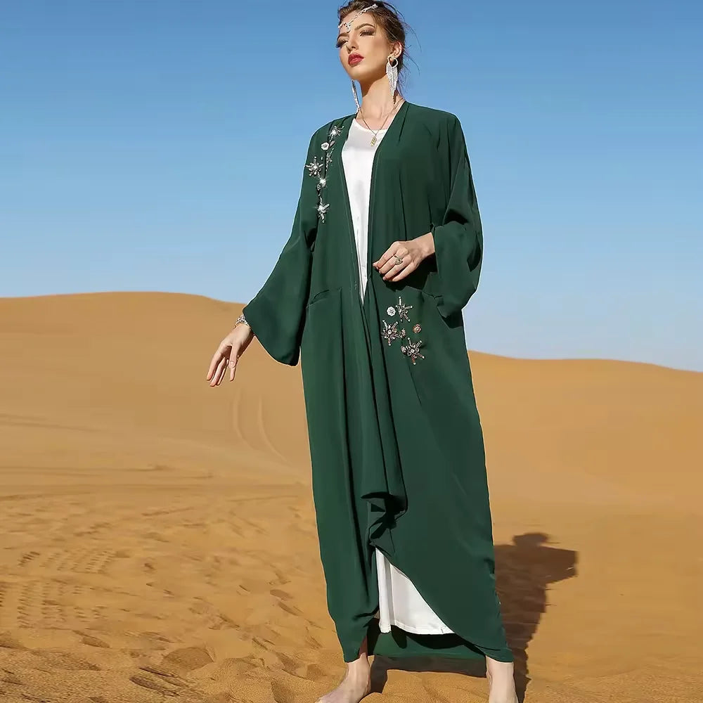 Luxury Fabric Shinny Streamer Jubah Silk Gauze Cuff Jibab Khimar Kuwii Burqa Women Loose Style Muslim Abaya Dubai Dress