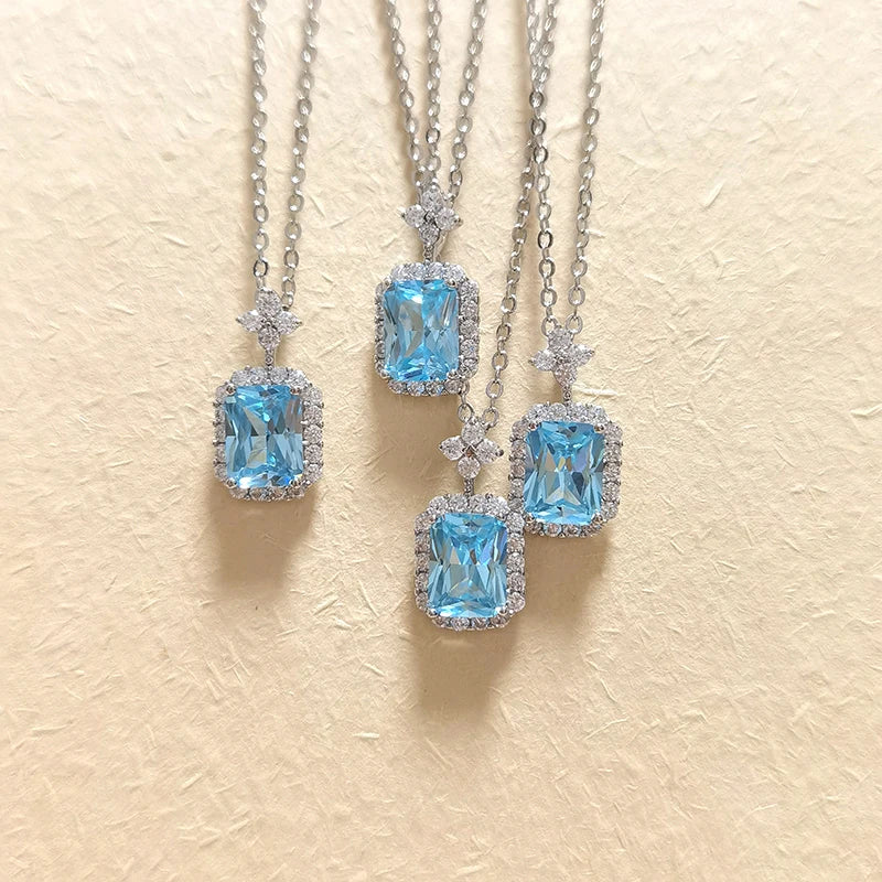 Dainty 925 Silver Perfume Bottle Necklace Aquamarine CZ Pendant Hypoallergenic Delicate Jewelry Gift for Her