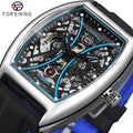 Forsining Watch Men's Mechanical Skeleton Self Winding Silver Wristwatch Rectangle Man Automatic Watches Men Clock Relogio Mascu