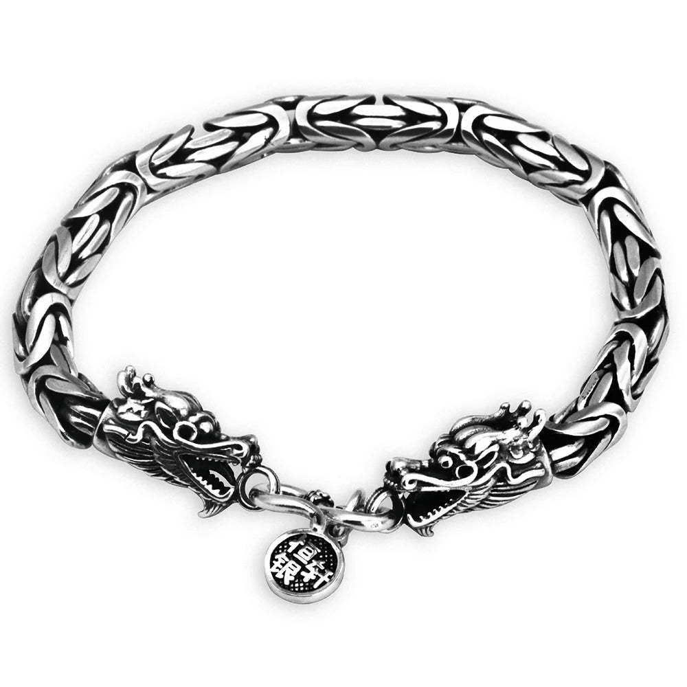 Authentic 925 Sterling Silver Mens Bracelets Viking Dragon Head Vintage Thai Punk Fine Jewelry for Man