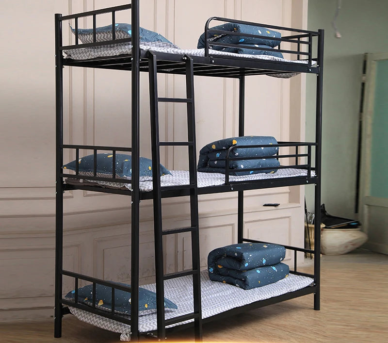 Modern 3-Tier Steel Dormitory Loft Bunk Bed Easy Assembly Metal Triple Bunk Bed for Hotel & School 3-Layer Hospital Beds