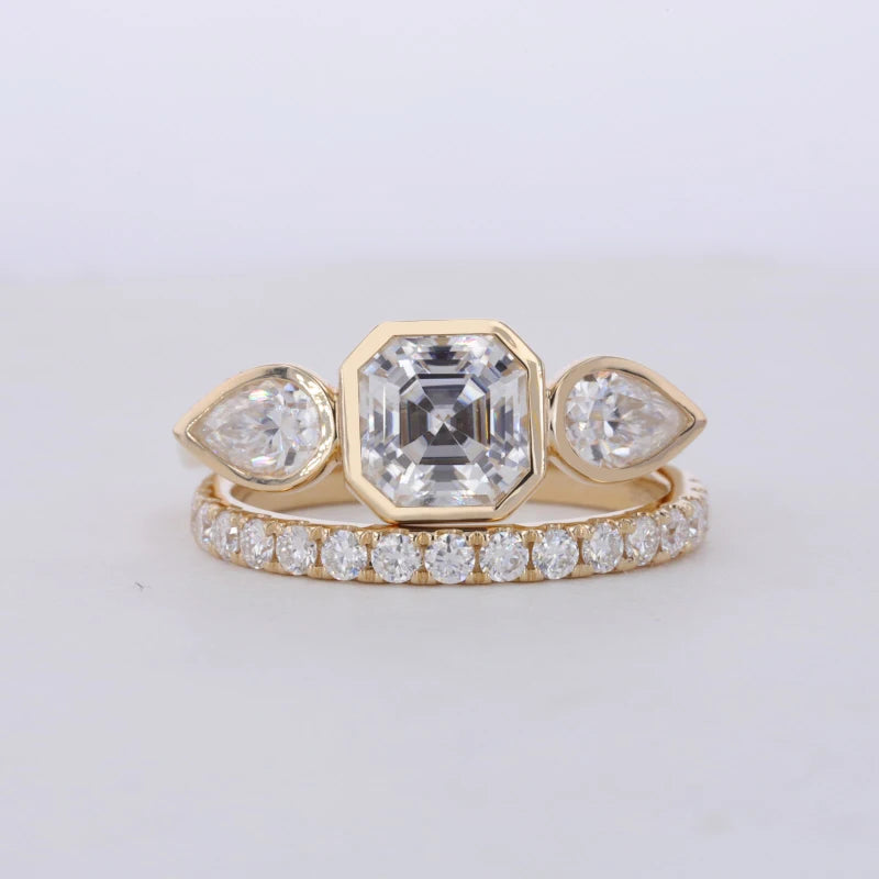 Starsgem Custom Beautiful Lab Created 2carat d Vs1 Asscher Pear Asscher Fancy Cutting Lab Grown Diamond 14k Yellow Gold Ring Set