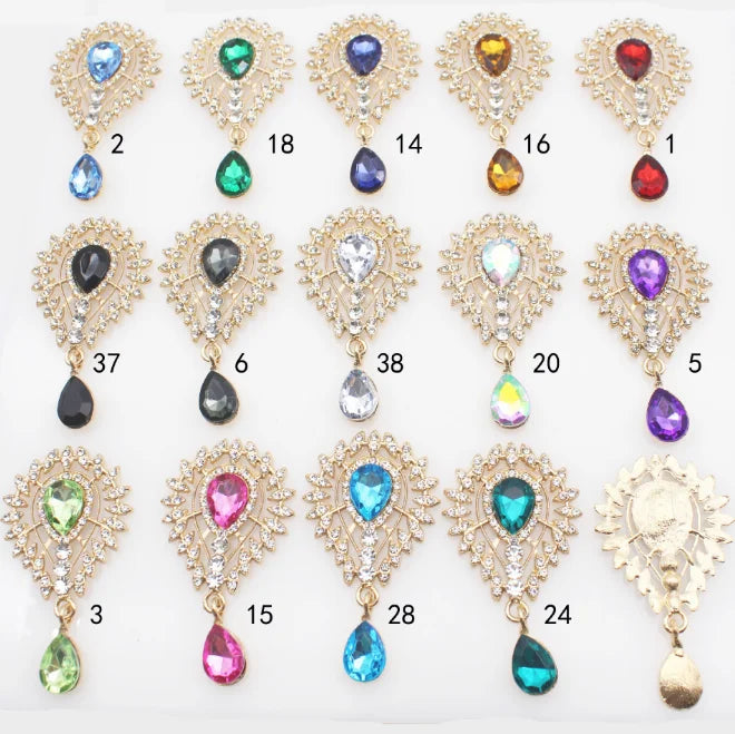 10pcs/bag Gold 34*62mm Lion Head Pendant Water Diamond Buckle DIY Clothing Headwear Hair Accessories