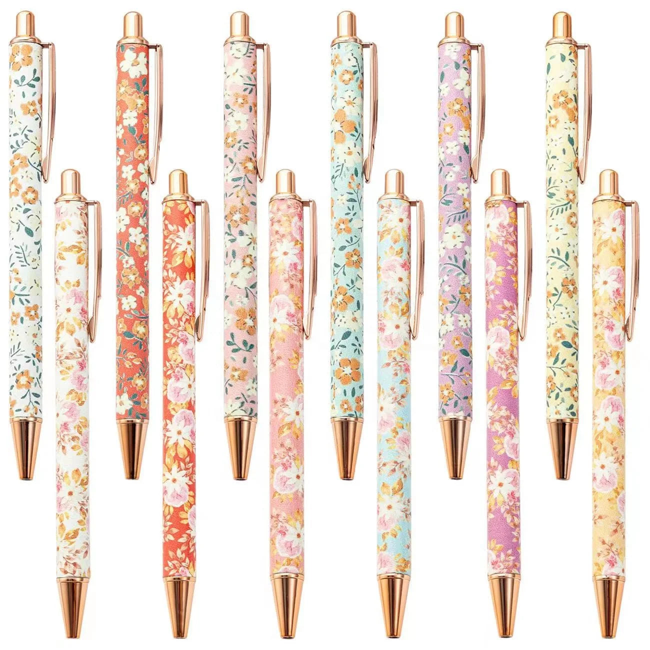 Novelty Metal Aluminium Rose Gold Business Promotion Logo Pen with Flower Design for Women