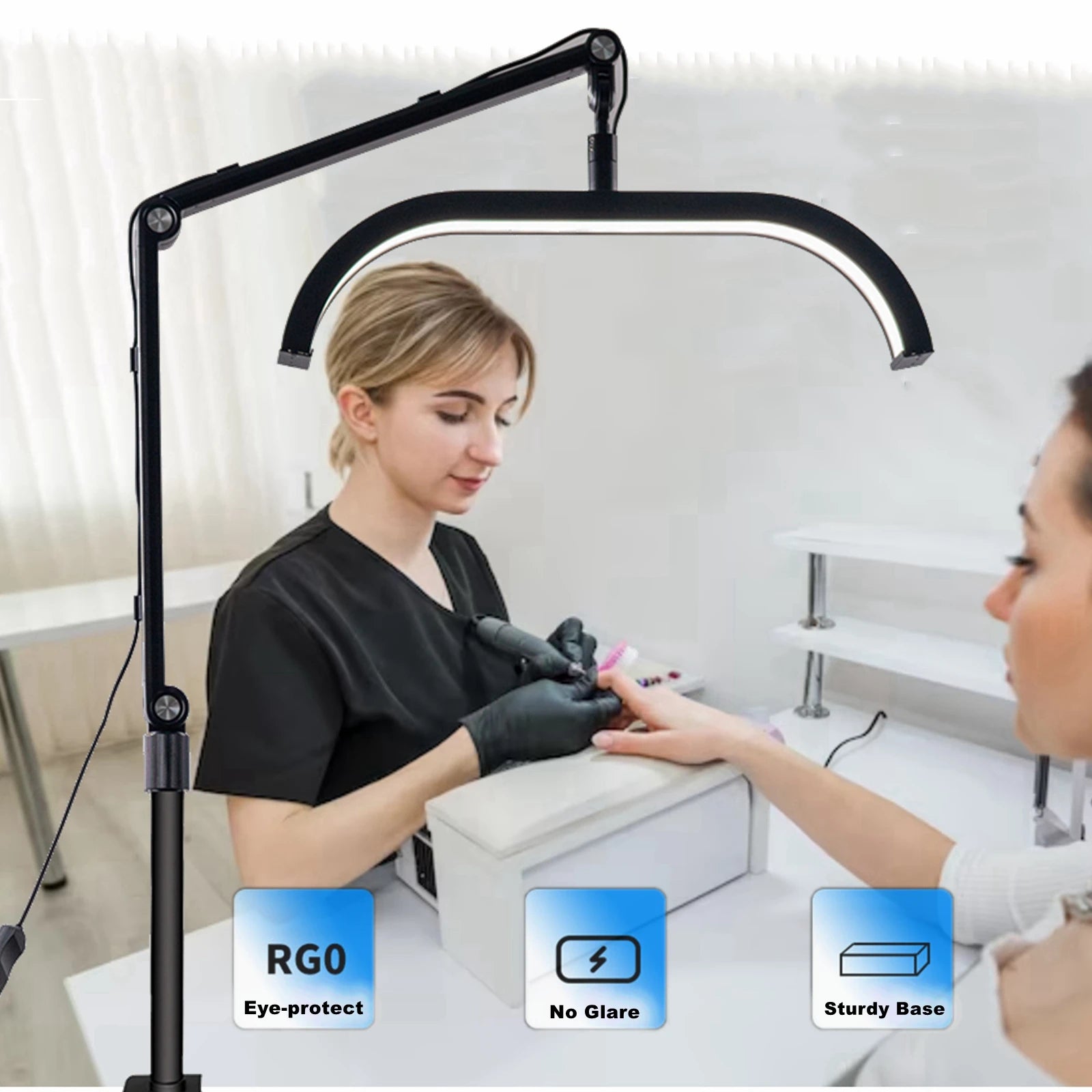 17" Half Moon Nail Lamp LED Arc Lash Lamp Manicure Moonlight Skincare Massage Facials Aesthetic Table Mount Bow Desk Light