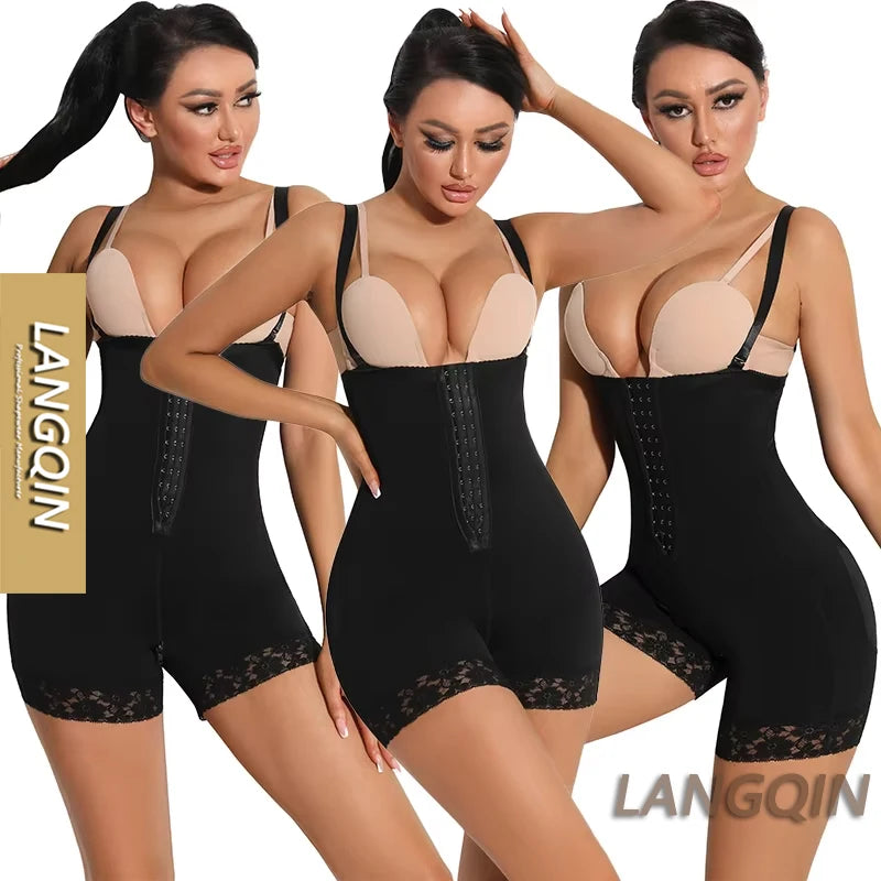 Langqin Colombianas Body Shaper Plus Size Wholesale Thin and Breathable Full Body Sexy Shapewear with Shoulder Lifter for Women