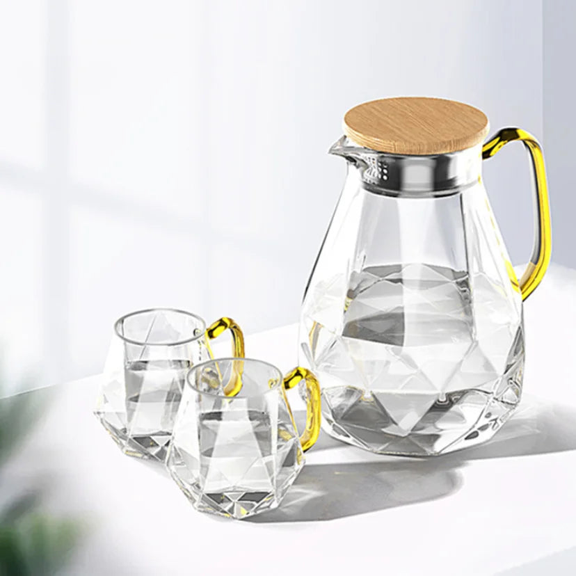 1000ml Eco-Friendly Big Glass Water Jug with Bamboo Lid and Modern Design for Drinkware Use Custom Logo Back to School