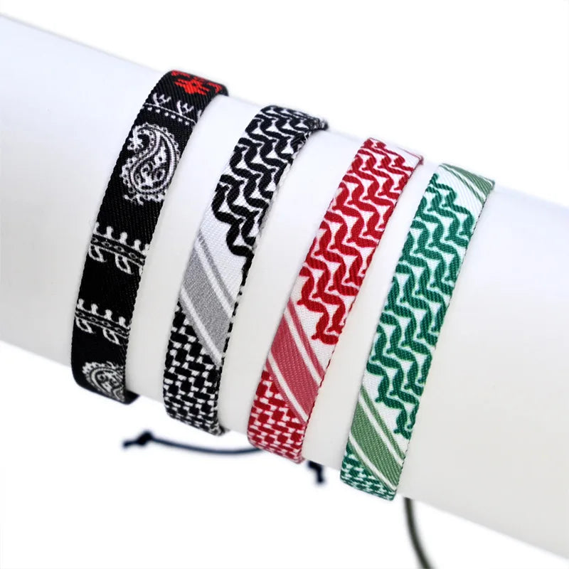 YL Handmade Braided Arabic Scarf Style Accessories Ribbon Traditional Pattern Rope Geometric Pattern Arabic Scarf Bracelet
