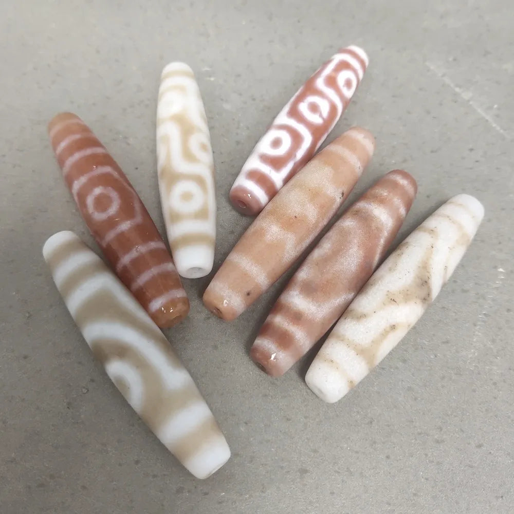 Red and White Old 9 Eyes 3 Eyes Dzi Beads 13*58MM